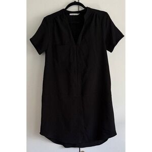 LUSH Black Short Sleeve V Neck Pocket Shirt Dress Women Size Small LBD Casual